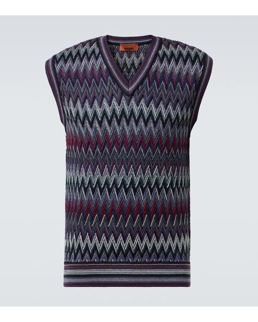 Missoni Blue Zigzag Wool Sweater Vest for men