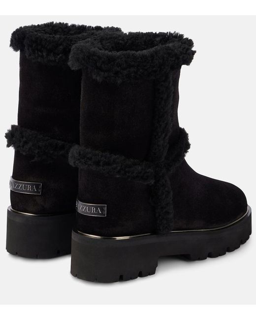 Aquazzura Black Teddi Shearling-Trimmed Leather Booties