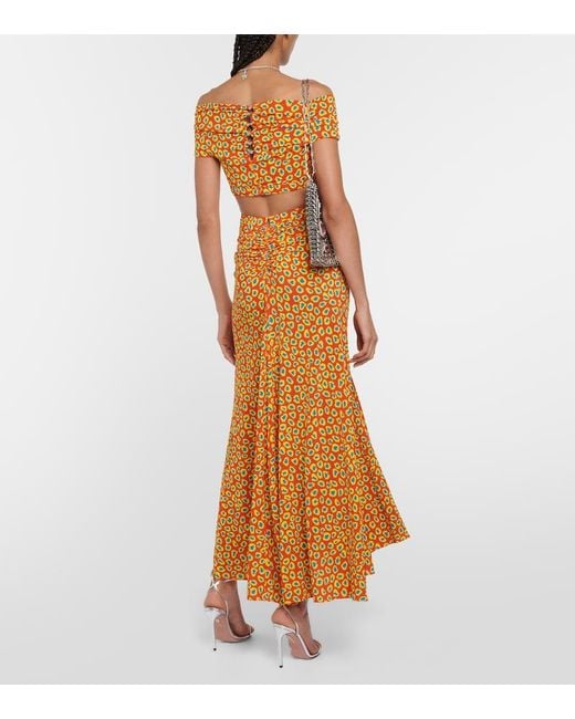Rabanne Orange Printed Strapless Crop Top