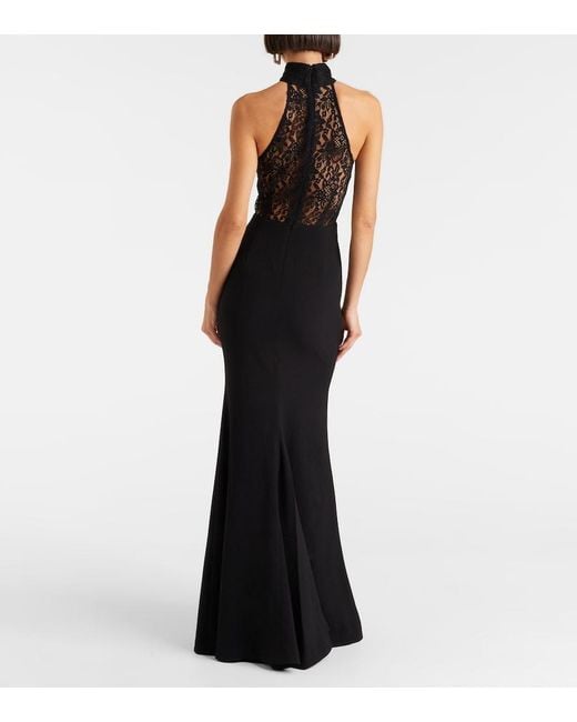 Rebecca Vallance Black Dixie Draped Halterneck Lace And Taffeta Gown