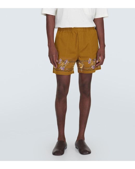 Bode Natural Embroidered Cotton Shorts for men