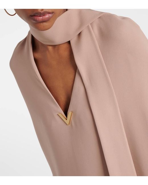 Valentino Pink Vgold Tie-neck Silk Blouse