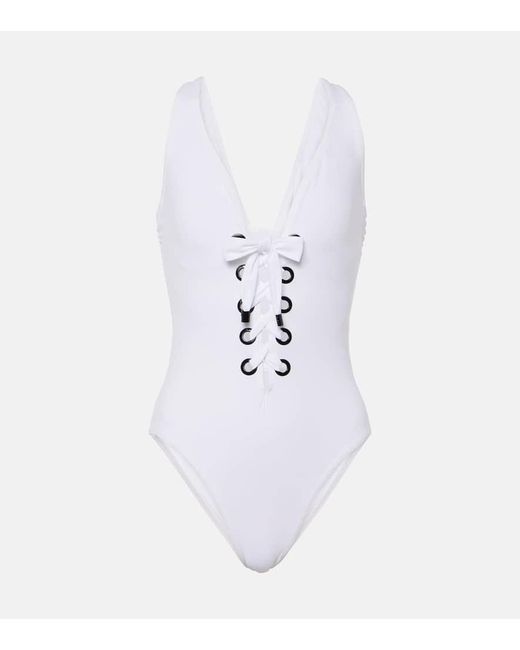 Karla Colletto White Lucy Lace-up Swimsuit