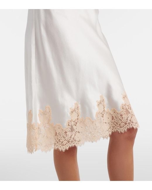 Doen White Elowette Lace-Trimmed Silk Longuette