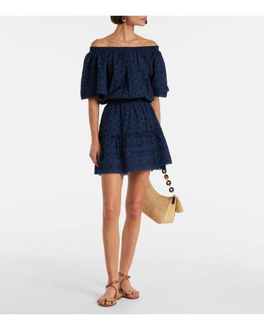 Melissa Odabash Blue Micha Broderie Anglaise Cotton Minidress