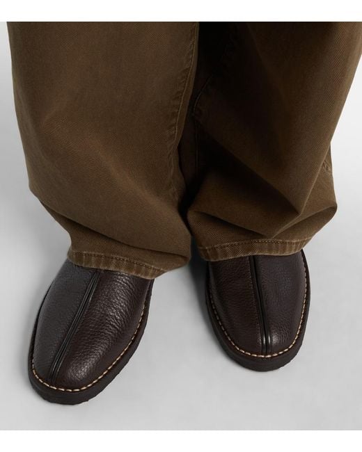 Lemaire Black Piped Leather Slip-On Shoes