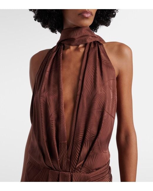 Johanna Ortiz Brown Halterneck Jacquard Maxi Dress