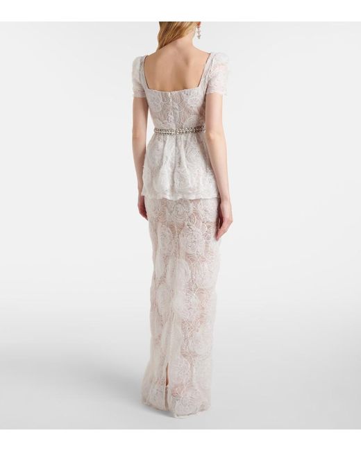Self-Portrait White Bow-Detail Tulle Lace Maxi Dress