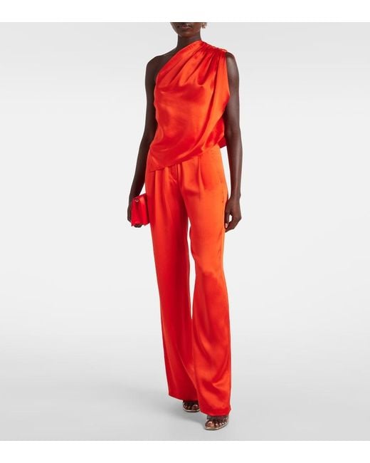 The Sei Red Asymmetric One-Shoulder Silk Satin Top