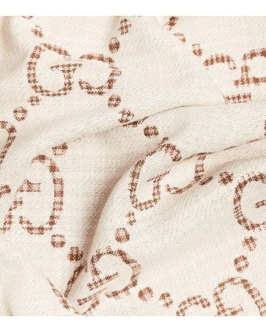 Gucci Natural Gg Wool Jacquard Scarf, Wool