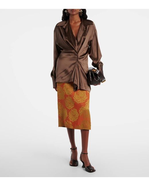 Dries Van Noten Brown Draped Silk-Blend Shirt