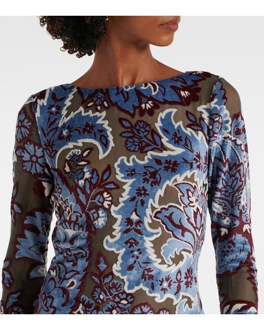 Etro Blue Paisley Crepe Jersey Maxi Dress