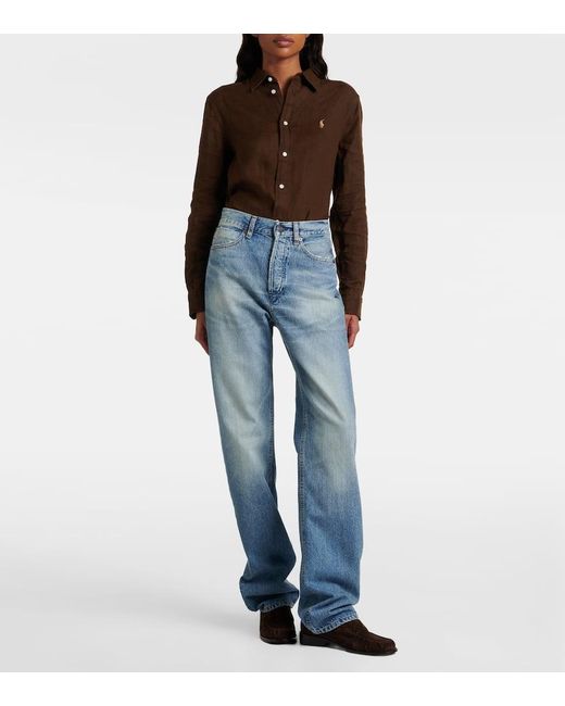 FRAME Blue The Stack Wide-Leg Jeans