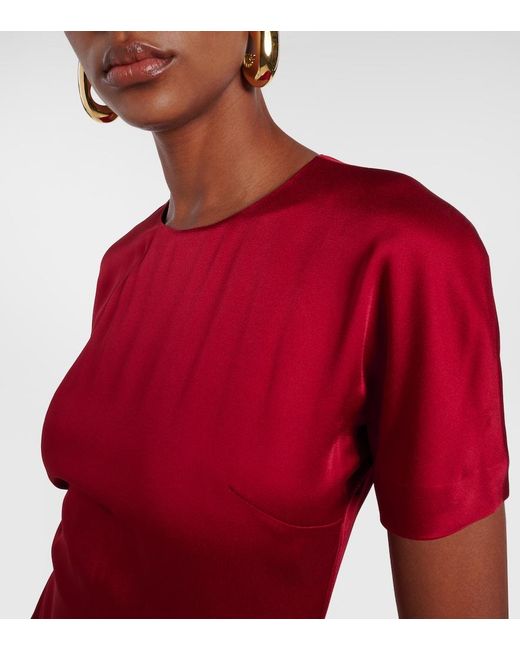 Victoria Beckham Gathered Satin Midi Dress