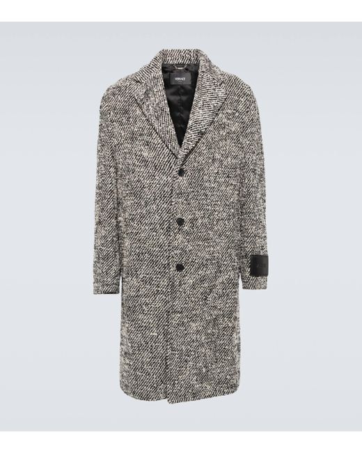 Versace Gray Single-breasted Boucle Coat for men