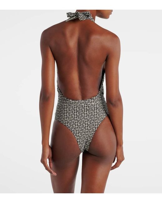 Costume Intero Con Scollo All'Americana E Cintura di Balmain in White