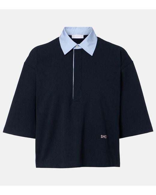 Stella McCartney Blue Cropped Cotton Pique Polo Shirt