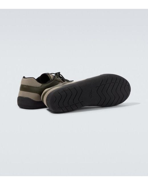 Prada Brown Speedrock Leather-Trimmed Sneakers for men