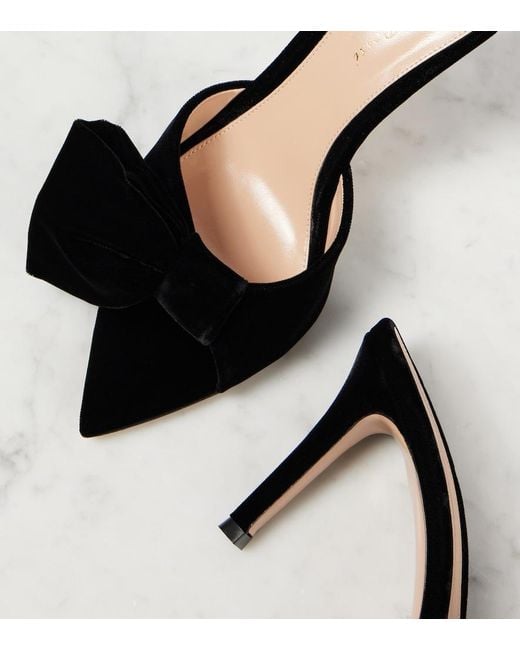Gianvito Rossi Black 85 Bow-Detail Velvet Mules