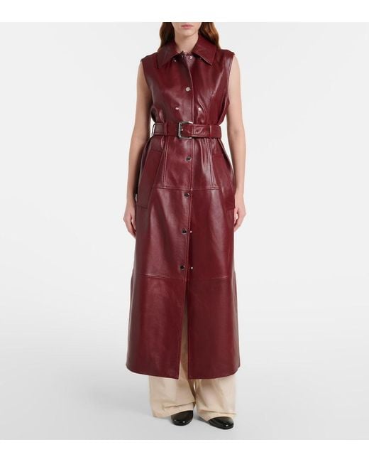 Sportmax Red Paste Leather Trench Coat