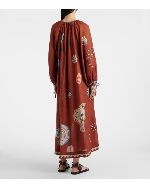 ALÉMAIS Red X Lrnce Laurence Ramie And Cotton Maxi Dress