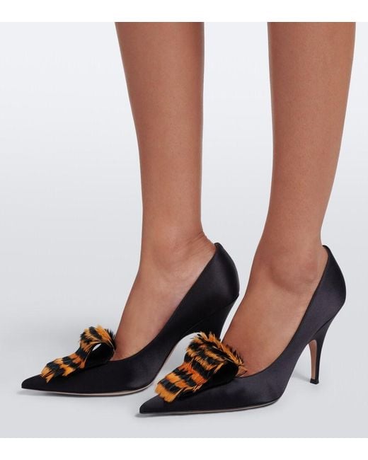 Gianvito Rossi Black Feather-Trimmed Satin Pumps