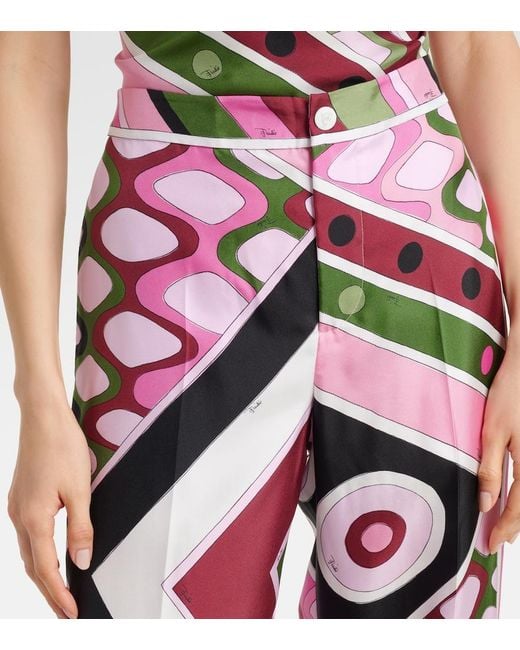 Emilio Pucci Red Vivara High-Rise Silk Wide-Leg Pants