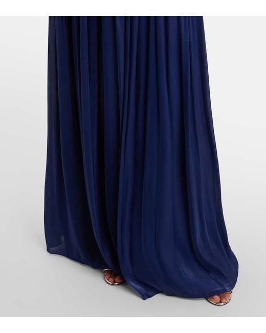 Costarellos Blue Silia Ruched Georgette Gown