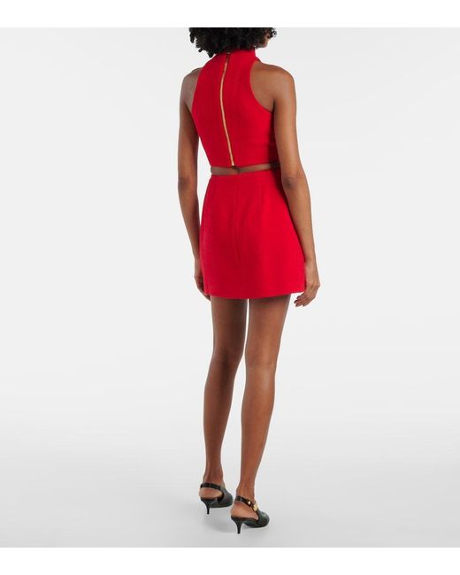 Balmain Red Pleated Wool-Blend Miniskirt