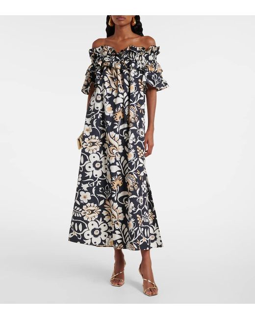 LaDoubleJ Black Breakfast Ruffled Cotton Poplin Midi Dress