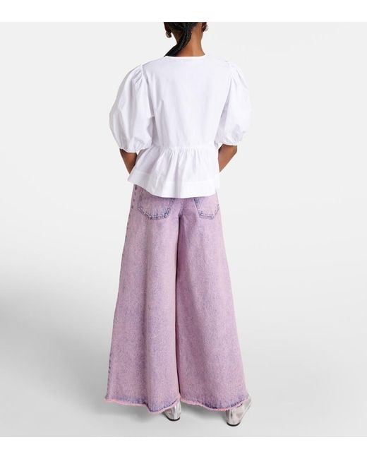 Ganni White Bow-Detail Cotton Poplin Blouse