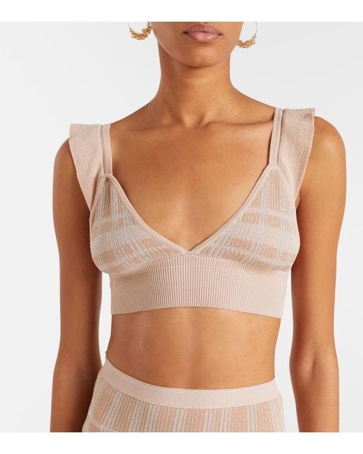 Bananhot Natural Petra Checked Ribbed-Knit Bra Top