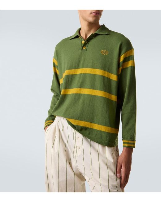 Bode Green Striped Virgin Wool Polo Sweater for men