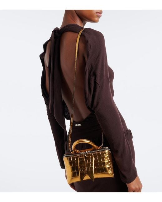 The Attico Metallic Friday Mini Croc-Effect Leather Top-Handle Bag