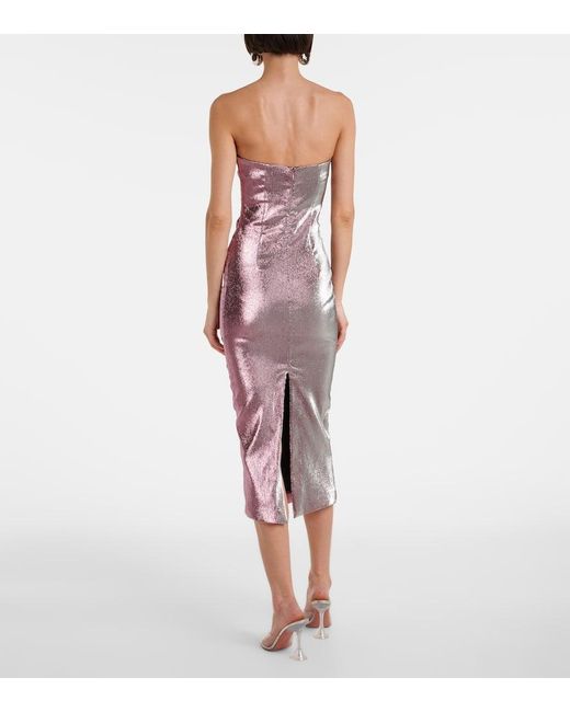 Area Purple Floral-Applique Lame Midi Dress