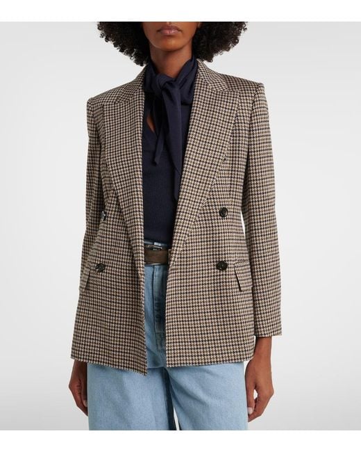 Max Mara Brown Houndstooth Double-Breasted Blazer