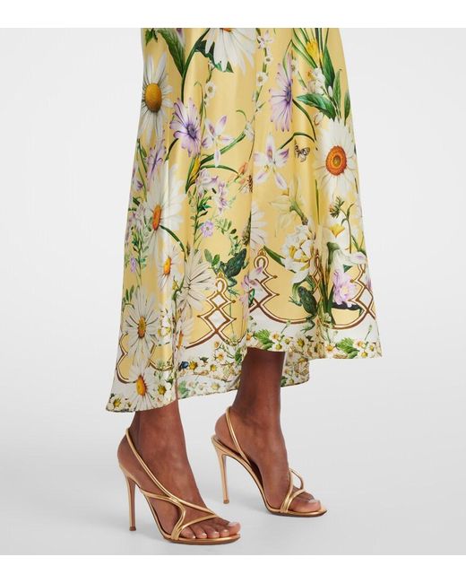 Camilla Metallic Floral Silk Satin Charmeuse Midi Dress