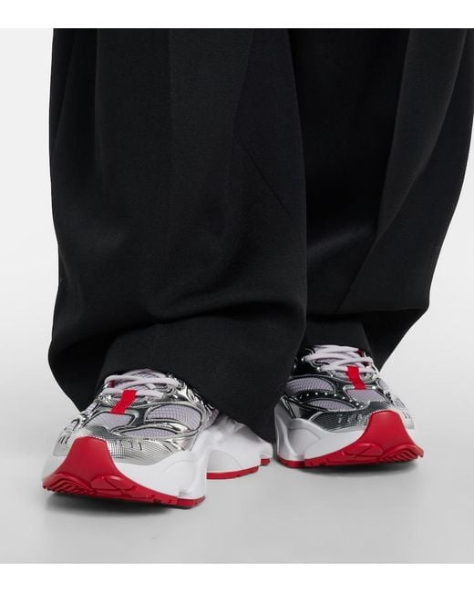 Christian Louboutin Red So Flo Leather-Trimmed Sneakers
