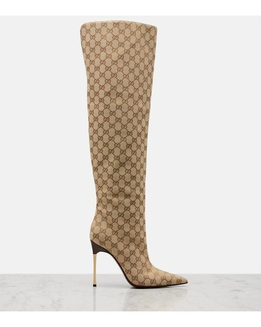 Gucci Natural Bombshell Gg Canvas Over-The-Knee Boots