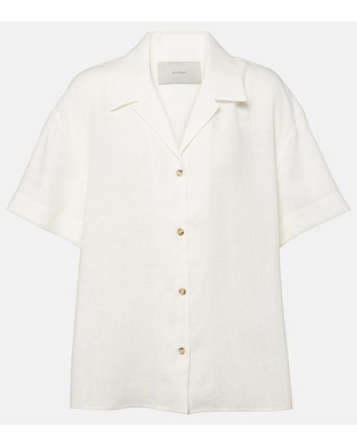 Asceno White Prague Linen Bowling Shirt