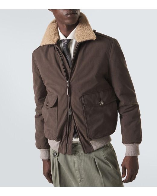 Brunello Cucinelli Brown Shearling-Trimmed Blouson Jacket for men