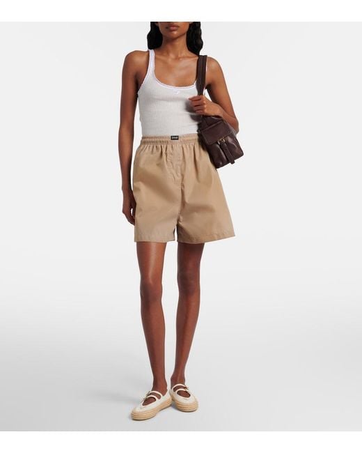 Prada White Lace-Trimmed Ribbed-Knit Cotton Tank Top
