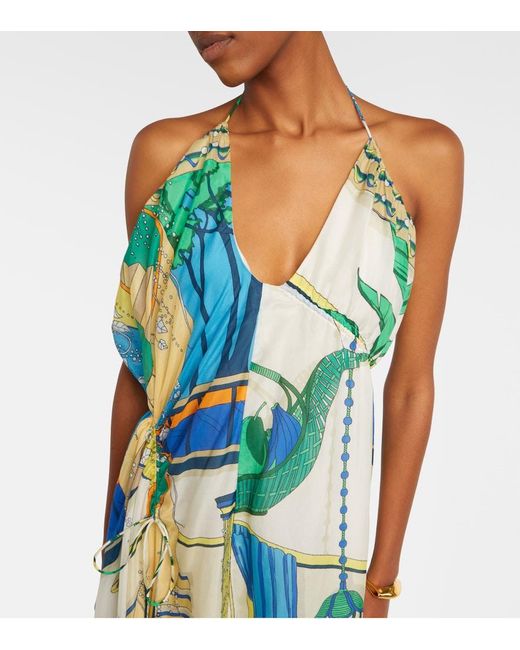 Tory Burch Blue Printed Cotton And Silk Midi Dress