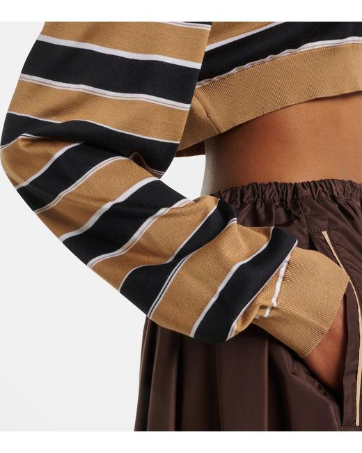 Prada Black Striped Cropped Silk Polo Shirt