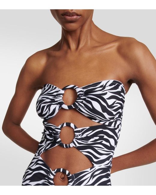 Alexandra Miro White Anya Zebra-Print Cutout Swimsuit