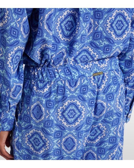 Heidi Klein Blue Mykonos Printed Silk Wide-Leg Pants