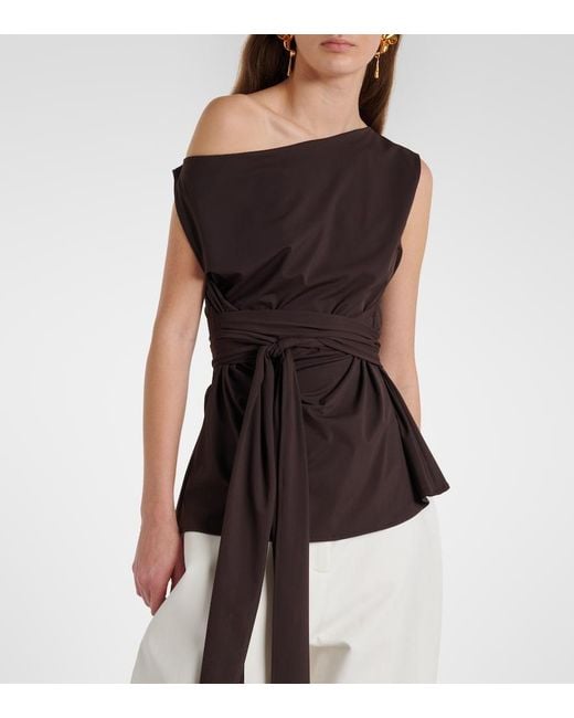 Rohe Brown One-Shoulder Jersey Wrap Top