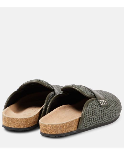 J.W. Anderson Green Tess Leather-trimmed Raffia Mules