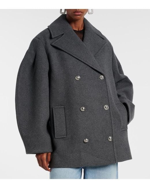 Ganni Gray Oversized Wool-Blend Peacoat
