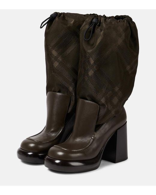 Burberry Black Leather And Nylon Blend Wedge Boots